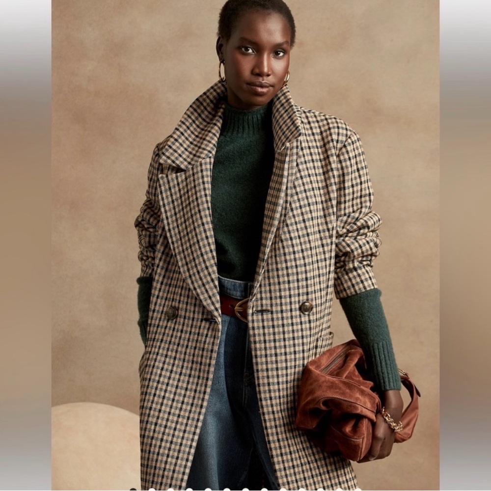 Banana Republic Houndstooth Double-Breasted Trench Coat
